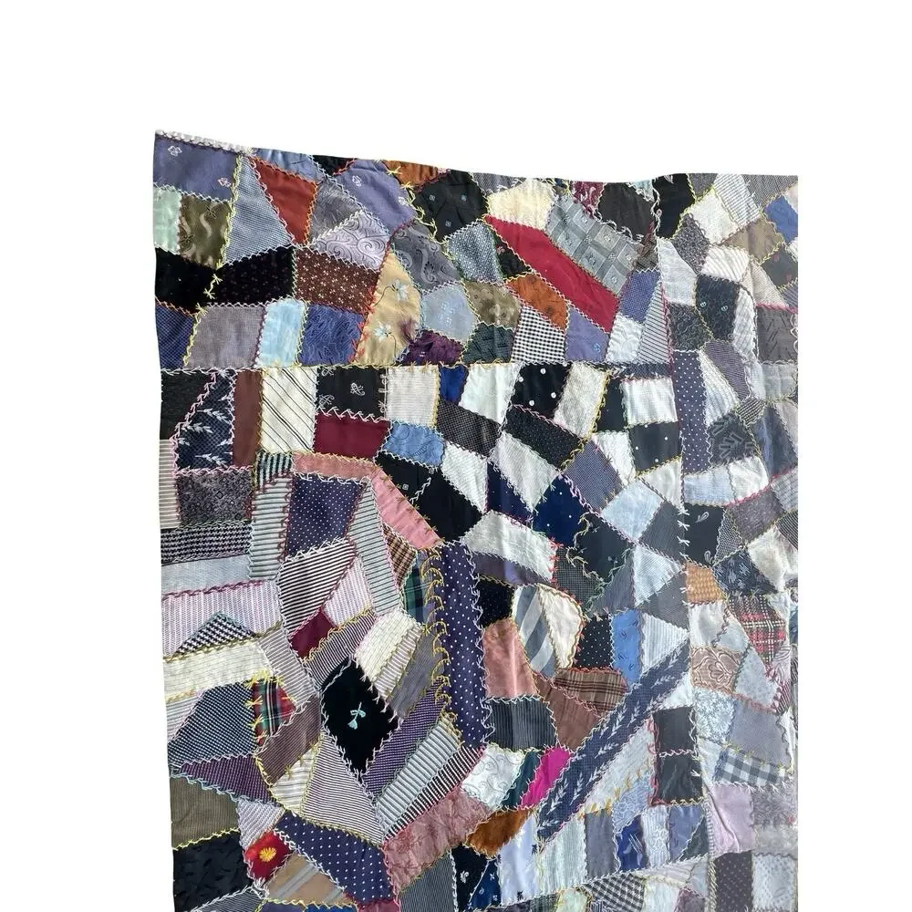 Antique 1933 Crazy quilt Detailed Stitching 62